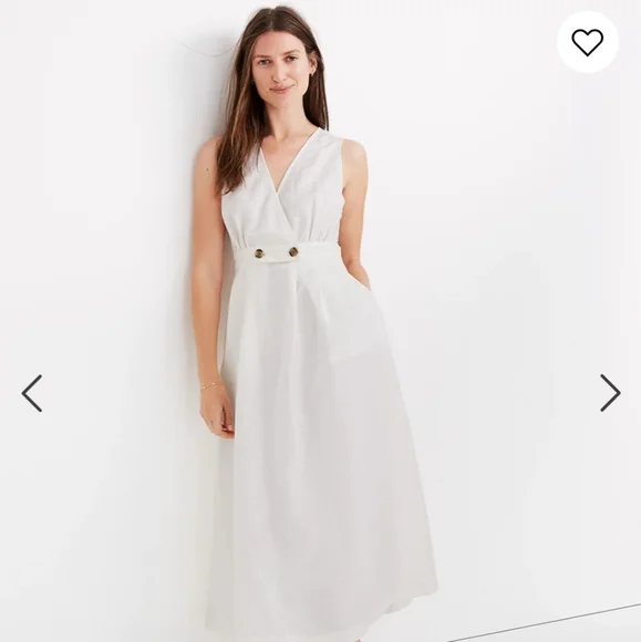 Madewell Button-Waist Linen Midi Dress Sz 12 - Picture 6 of 7